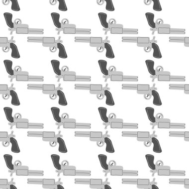 Tabanca dikişsiz desen. Vahşi Batı teması. El çizimi renkli moda Vektör baskısı. Çizgi film çocukları.