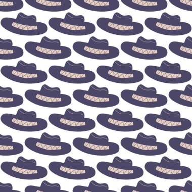 Kovboy şapkası pürüzsüz desen. Hafif bir arkaplanda kafası var. Vahşi Batı teması. El çizimi Basit çocuksu vektör çizimi.