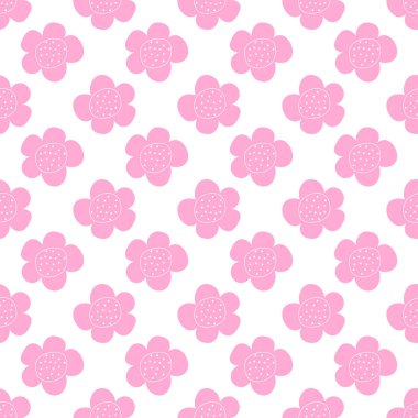 Çiçekli, dikişsiz vektör deseni. Bahar bitkisi. Basit bir el çizimi çocuk tarzı. Kumaş, tekstil ve duvar kâğıdı için oldukça kalitesiz. Beyaz arkaplanda dijital kağıt