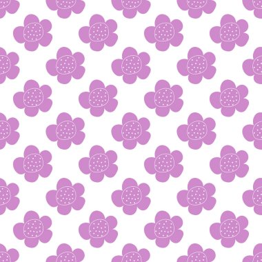 Çiçekli, dikişsiz vektör deseni. Bahar bitkisi. Basit bir el çizimi çocuk tarzı. Kumaş, tekstil ve duvar kâğıdı için oldukça kalitesiz. Beyaz arkaplanda dijital kağıt