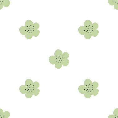 Çiçekli, dikişsiz vektör deseni. Bahar bitkisi. Basit bir el çizimi çocuk tarzı. Kumaş, tekstil ve duvar kâğıdı için oldukça kalitesiz. Beyaz arkaplanda dijital kağıt