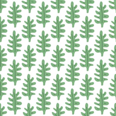 Yeşil yapraklar pürüzsüz desen. Vektör el çizimi botanik çizim. Kumaş, tekstil ve duvar kağıdı için oldukça skandal tarzı. Beyaz arkaplanda dijital kağıt