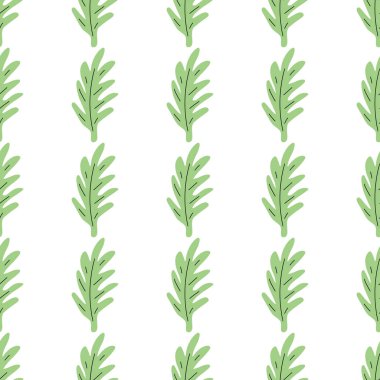 Yeşil yapraklar pürüzsüz desen. Vektör el çizimi botanik çizim. Kumaş, tekstil ve duvar kağıdı için oldukça skandal tarzı. Beyaz arkaplanda dijital kağıt