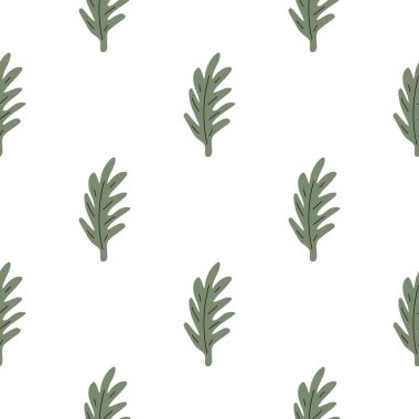 Yeşil yapraklar pürüzsüz desen. Vektör el çizimi botanik çizim. Kumaş, tekstil ve duvar kağıdı için oldukça skandal tarzı. Beyaz arkaplanda dijital kağıt