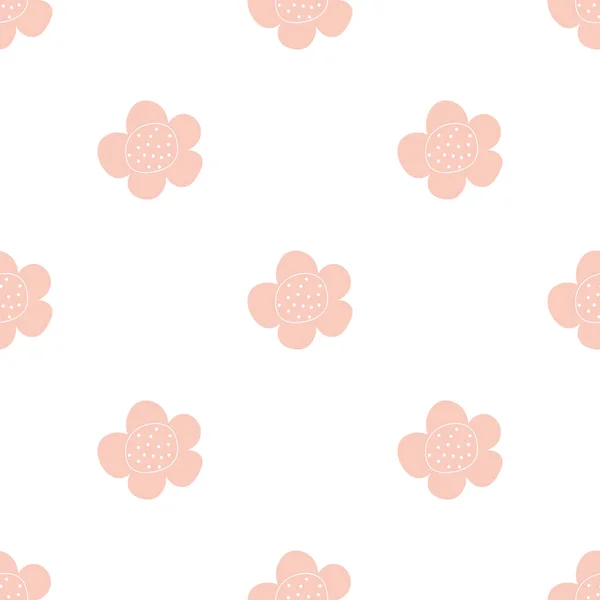 花と花のシームレスベクトルパターン 春の植物 手描きのシンプルな子供のスタイル ファブリック 壁紙のためのかなりのディジー 白い背景のデジタルペーパー — ストックベクタ
