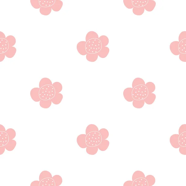花と花のシームレスベクトルパターン 春の植物 手描きのシンプルな子供のスタイル ファブリック 壁紙のためのかなりのディジー 白い背景のデジタルペーパー — ストックベクタ