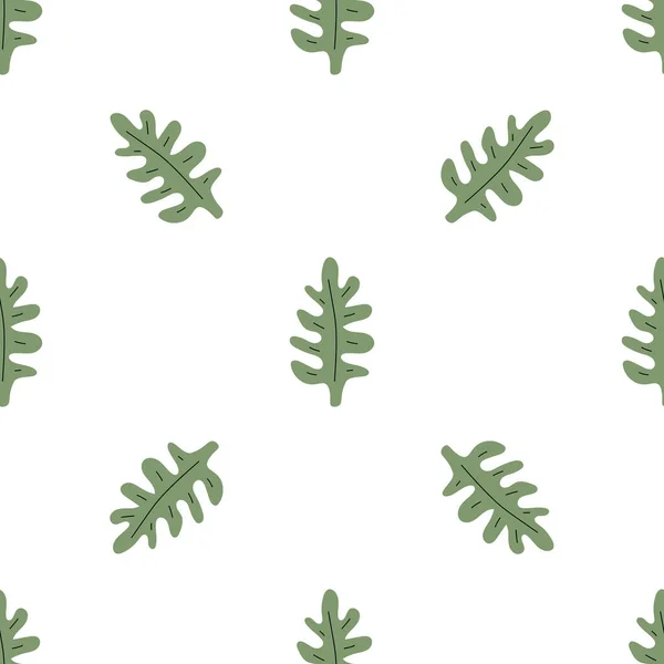 緑の葉のシームレスなパターン ベクターの手描きの植物イラスト ファブリック 壁紙のためのかなりスキャンディスタイル 白い背景のデジタルペーパー — ストックベクタ