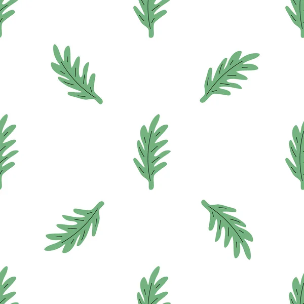 緑の葉のシームレスなパターン ベクターの手描きの植物イラスト ファブリック 壁紙のためのかなりスキャンディスタイル 白い背景のデジタルペーパー — ストックベクタ