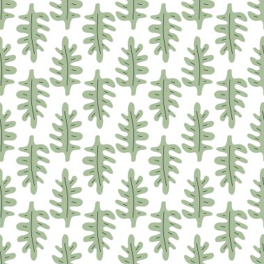 Yeşil yapraklar pürüzsüz desen. Vektör el çizimi botanik çizim. Kumaş, tekstil ve duvar kağıdı için oldukça skandal tarzı. Beyaz arkaplanda dijital kağıt