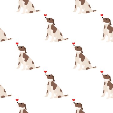 Sevimli köpekler Jack Russell Terrier. Bel hayvanları. Vektör el kusursuz desen çizdi. Bebek için mükemmel, çocuk kıyafetleri, parmak izi tasarımı, tekstil. Beyaz arkaplan.