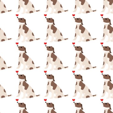 Sevimli köpekler Jack Russell Terrier. Bel hayvanları. Vektör el kusursuz desen çizdi. Bebek için mükemmel, çocuk kıyafetleri, parmak izi tasarımı, tekstil. Beyaz arkaplan.