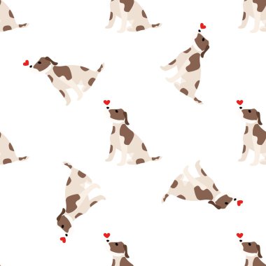 Sevimli köpekler Jack Russell Terrier. Bel hayvanları. Vektör el kusursuz desen çizdi. Bebek için mükemmel, çocuk kıyafetleri, parmak izi tasarımı, tekstil. Beyaz arkaplan.