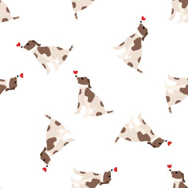 Sevimli köpekler Jack Russell Terrier. Bel hayvanları. Vektör el kusursuz desen çizdi. Bebek için mükemmel, çocuk kıyafetleri, parmak izi tasarımı, tekstil. Beyaz arkaplan.