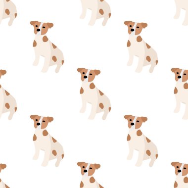 Sevimli köpekler Jack Russell Terrier. Bel hayvanları. Vektör el kusursuz desen çizdi. Bebek için mükemmel, çocuk kıyafetleri, parmak izi tasarımı, tekstil. Beyaz arkaplan.