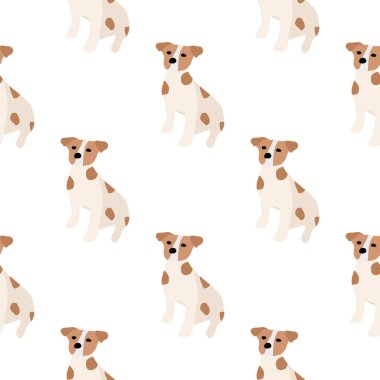 Sevimli köpekler Jack Russell Terrier. Bel hayvanları. Vektör el kusursuz desen çizdi. Bebek için mükemmel, çocuk kıyafetleri, parmak izi tasarımı, tekstil. Beyaz arkaplan.