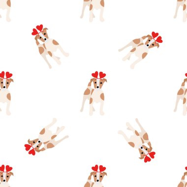 Sevimli köpekler Jack Russell Terrier. Bel hayvanları. Vektör el kusursuz desen çizdi. Bebek için mükemmel, çocuk kıyafetleri, parmak izi tasarımı, tekstil. Beyaz arkaplan.