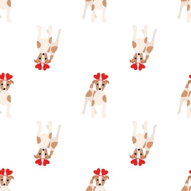 Sevimli köpekler Jack Russell Terrier. Bel hayvanları. Vektör el kusursuz desen çizdi. Bebek için mükemmel, çocuk kıyafetleri, parmak izi tasarımı, tekstil. Beyaz arkaplan.