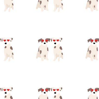 Sevimli köpekler Jack Russell Terrier. Bel hayvanları. Vektör el kusursuz desen çizdi. Bebek için mükemmel, çocuk kıyafetleri, parmak izi tasarımı, tekstil. Beyaz arkaplan.