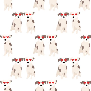 Sevimli köpekler Jack Russell Terrier. Bel hayvanları. Vektör el kusursuz desen çizdi. Bebek için mükemmel, çocuk kıyafetleri, parmak izi tasarımı, tekstil. Beyaz arkaplan.