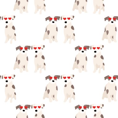 Sevimli köpekler Jack Russell Terrier. Bel hayvanları. Vektör el kusursuz desen çizdi. Bebek için mükemmel, çocuk kıyafetleri, parmak izi tasarımı, tekstil. Beyaz arkaplan.