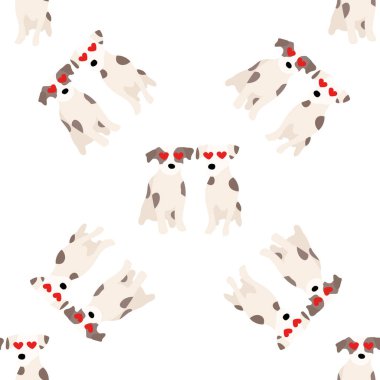 Sevimli köpekler Jack Russell Terrier. Bel hayvanları. Vektör el kusursuz desen çizdi. Bebek için mükemmel, çocuk kıyafetleri, parmak izi tasarımı, tekstil. Beyaz arkaplan.