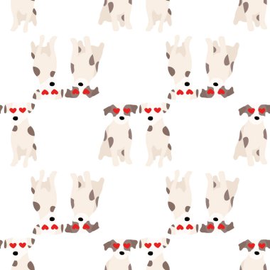 Sevimli köpekler Jack Russell Terrier. Bel hayvanları. Vektör el kusursuz desen çizdi. Bebek için mükemmel, çocuk kıyafetleri, parmak izi tasarımı, tekstil. Beyaz arkaplan.