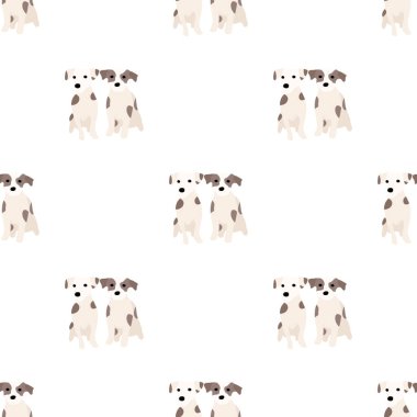 Sevimli köpekler Jack Russell Terrier. Bel hayvanları. Vektör el kusursuz desen çizdi. Bebek için mükemmel, çocuk kıyafetleri, parmak izi tasarımı, tekstil. Beyaz arkaplan.