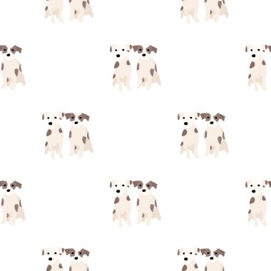 Sevimli köpekler Jack Russell Terrier. Bel hayvanları. Vektör el kusursuz desen çizdi. Bebek için mükemmel, çocuk kıyafetleri, parmak izi tasarımı, tekstil. Beyaz arkaplan.