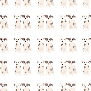 Sevimli köpekler Jack Russell Terrier. Bel hayvanları. Vektör el kusursuz desen çizdi. Bebek için mükemmel, çocuk kıyafetleri, parmak izi tasarımı, tekstil. Beyaz arkaplan.