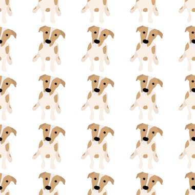 Sevimli köpekler Jack Russell Terrier. Bel hayvanları. Vektör el kusursuz desen çizdi. Bebek için mükemmel, çocuk kıyafetleri, parmak izi tasarımı, tekstil. Beyaz arkaplan.
