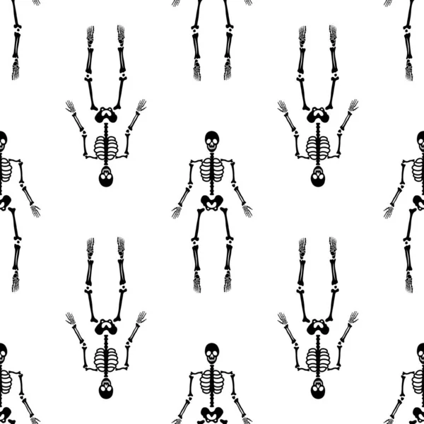 골격은 자세를 가지고 할로윈 디자인 직물에 무자비 — 스톡 벡터