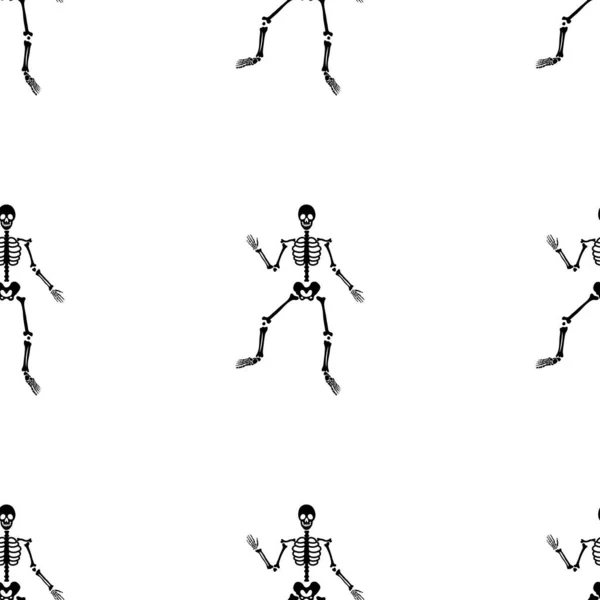 Черные Скелеты Различных Позах Рисунка Дизайн Хэллоуина Перфект Осень Праздники — стоковый вектор