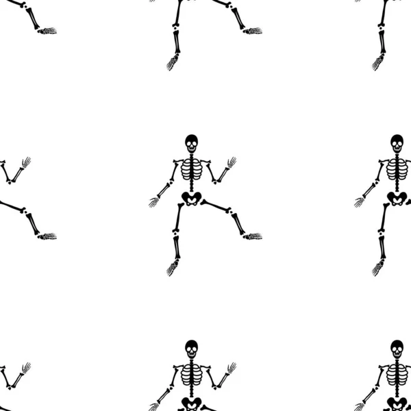 Esqueletos Negros Varios Patrones Poses Diseño Halloween Perfecto Para Otoño — Archivo Imágenes Vectoriales