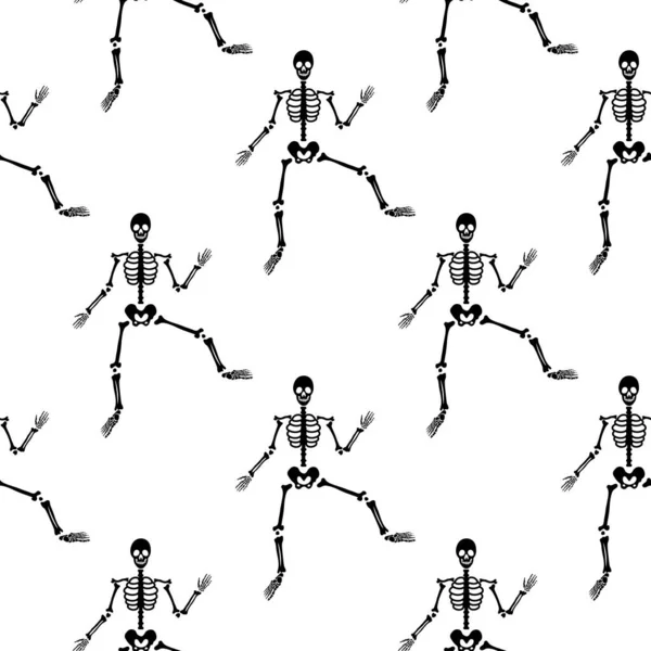 Black Skeletons Various Poses Pattern Halloween Design Perfect Fall Holidays — Stock Vector