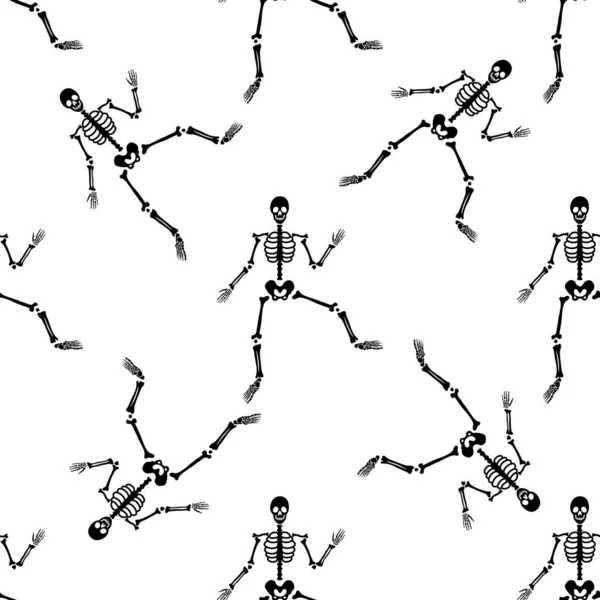 골격은 자세를 가지고 할로윈 디자인 직물에 무자비 — 스톡 벡터