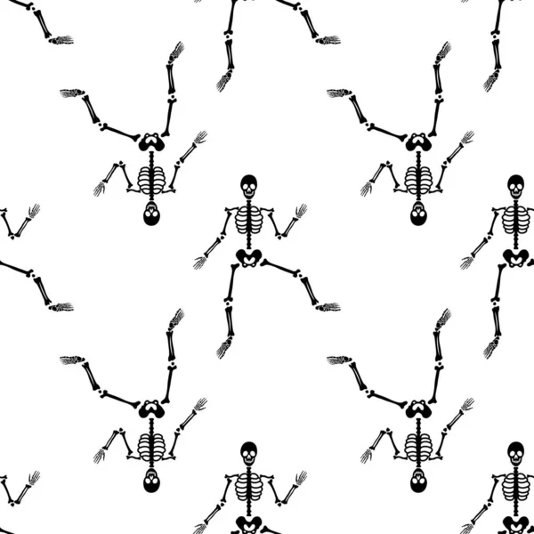 Черные Скелеты Различных Позах Рисунка Дизайн Хэллоуина Перфект Осень Праздники — стоковый вектор