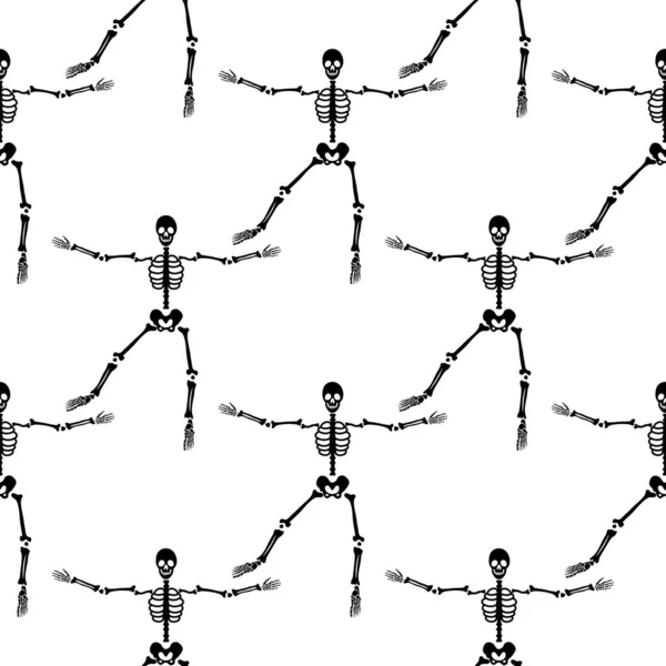 Чорні Скелети Різних Позах Дизайн Хеллоуїна Ідеально Підходить Осені Свята — стоковий вектор
