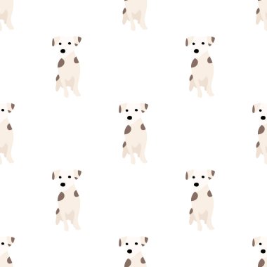 Sevimli köpekler Jack Russell Terrier. Bel hayvanları. Vektör el kusursuz desen çizdi. Bebek için mükemmel, çocuk kıyafetleri, parmak izi tasarımı, tekstil. Beyaz arkaplan.