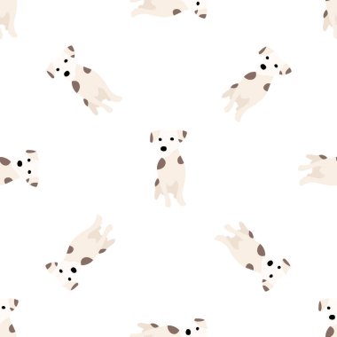 Sevimli köpekler Jack Russell Terrier. Bel hayvanları. Vektör el kusursuz desen çizdi. Bebek için mükemmel, çocuk kıyafetleri, parmak izi tasarımı, tekstil. Beyaz arkaplan.