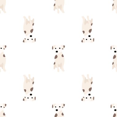 Sevimli köpekler Jack Russell Terrier. Bel hayvanları. Vektör el kusursuz desen çizdi. Bebek için mükemmel, çocuk kıyafetleri, parmak izi tasarımı, tekstil. Beyaz arkaplan.