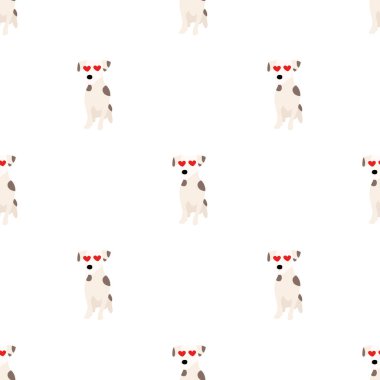 Sevimli köpekler Jack Russell Terrier. Bel hayvanları. Vektör el kusursuz desen çizdi. Bebek için mükemmel, çocuk kıyafetleri, parmak izi tasarımı, tekstil. Beyaz arkaplan.