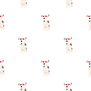 Sevimli köpekler Jack Russell Terrier. Bel hayvanları. Vektör el kusursuz desen çizdi. Bebek için mükemmel, çocuk kıyafetleri, parmak izi tasarımı, tekstil. Beyaz arkaplan.