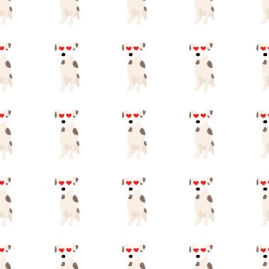 Sevimli köpekler Jack Russell Terrier. Bel hayvanları. Vektör el kusursuz desen çizdi. Bebek için mükemmel, çocuk kıyafetleri, parmak izi tasarımı, tekstil. Beyaz arkaplan.