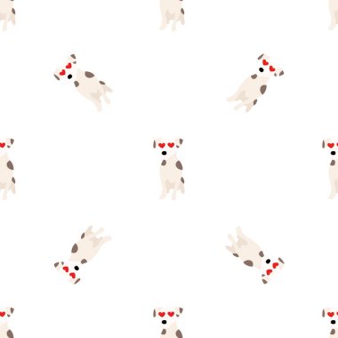 Sevimli köpekler Jack Russell Terrier. Bel hayvanları. Vektör el kusursuz desen çizdi. Bebek için mükemmel, çocuk kıyafetleri, parmak izi tasarımı, tekstil. Beyaz arkaplan.