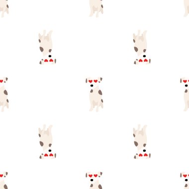 Sevimli köpekler Jack Russell Terrier. Bel hayvanları. Vektör el kusursuz desen çizdi. Bebek için mükemmel, çocuk kıyafetleri, parmak izi tasarımı, tekstil. Beyaz arkaplan.