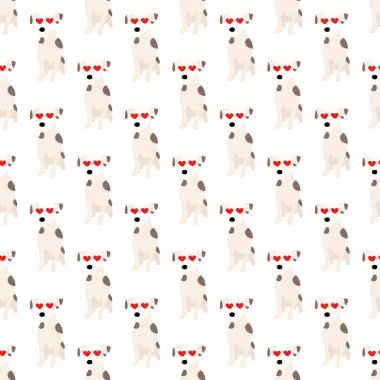 Sevimli köpekler Jack Russell Terrier. Bel hayvanları. Vektör el kusursuz desen çizdi. Bebek için mükemmel, çocuk kıyafetleri, parmak izi tasarımı, tekstil. Beyaz arkaplan.