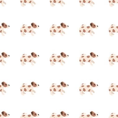 Sevimli köpekler Jack Russell Terrier. Bel hayvanları. Vektör el kusursuz desen çizdi. Bebek için mükemmel, çocuk kıyafetleri, parmak izi tasarımı, tekstil. Beyaz arkaplan.