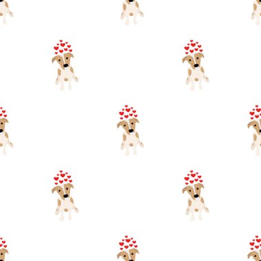 Sevimli köpekler Jack Russell Terrier. Bel hayvanları. Vektör el kusursuz desen çizdi. Bebek için mükemmel, çocuk kıyafetleri, parmak izi tasarımı, tekstil. Beyaz arkaplan.