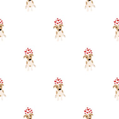 Sevimli köpekler Jack Russell Terrier. Bel hayvanları. Vektör el kusursuz desen çizdi. Bebek için mükemmel, çocuk kıyafetleri, parmak izi tasarımı, tekstil. Beyaz arkaplan.