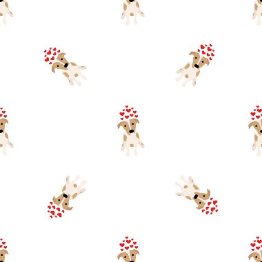 Sevimli köpekler Jack Russell Terrier. Bel hayvanları. Vektör el kusursuz desen çizdi. Bebek için mükemmel, çocuk kıyafetleri, parmak izi tasarımı, tekstil. Beyaz arkaplan.